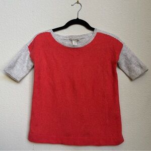 White + Warren 100% Cashmere Short Sleeve Colorblock Sweater Gray Red Size S
